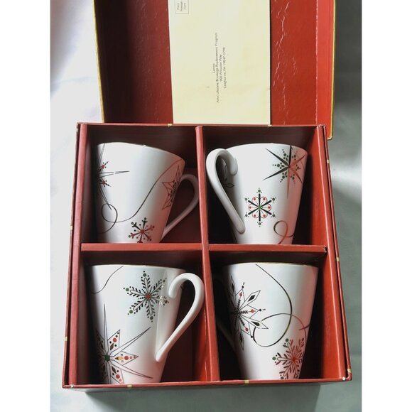 Lenox Merry & Bright Snowflake Mug Set of 4 White/Gold Holiday Gift Elegant - Picture 1 of 13